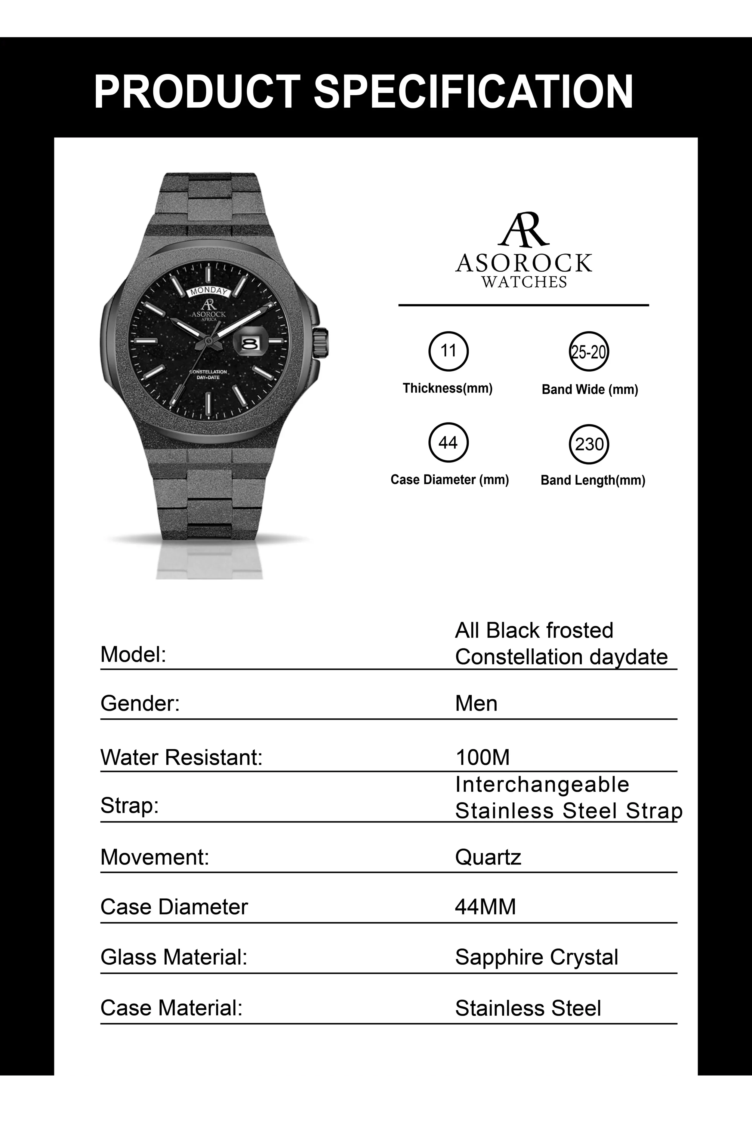 All Black frosted stardust Constellation Day-Date (PRE-ORDER SHIPS OUT APRIL 5TH) - Image 7