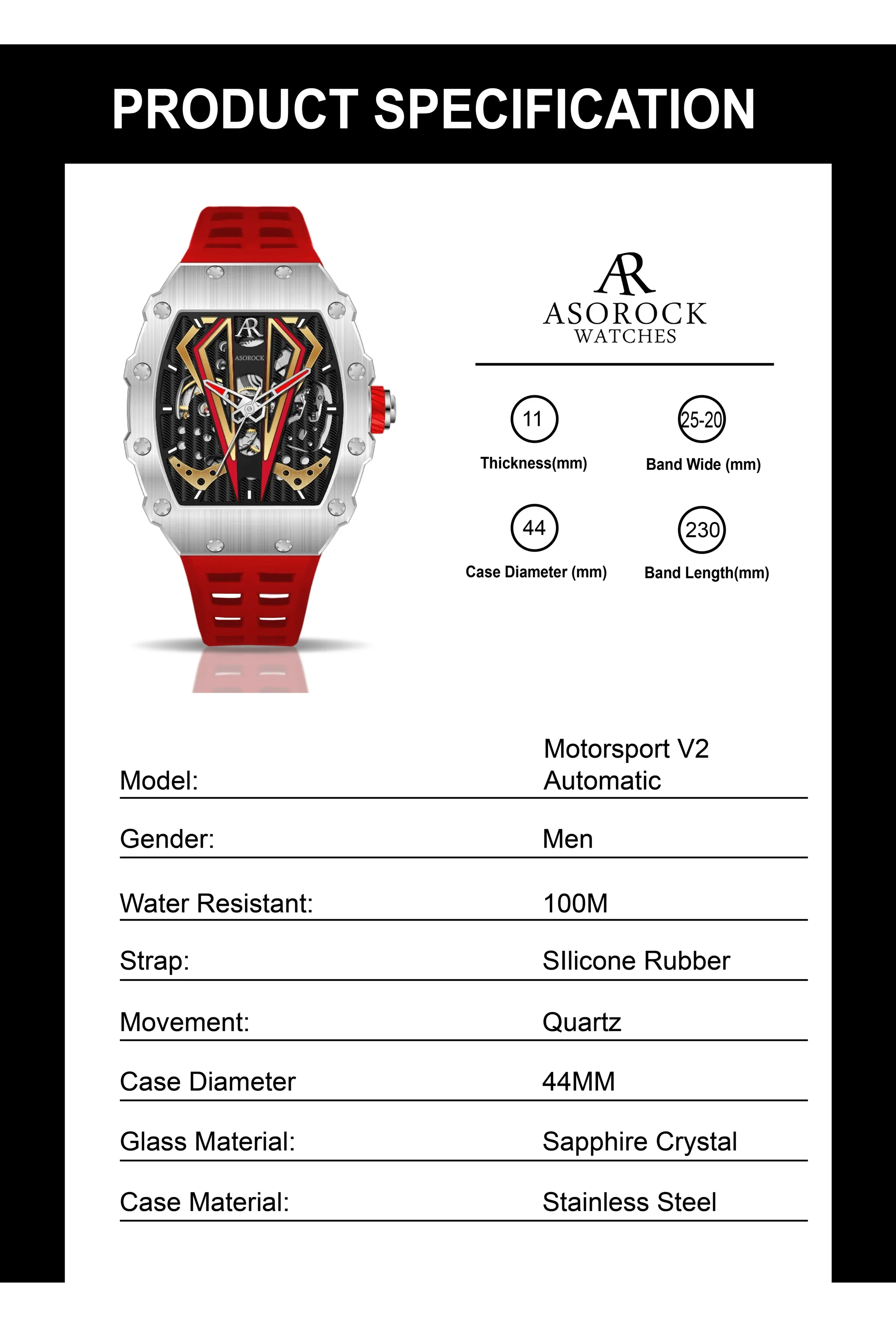 Silver/red Motorsport V2 automatic - Image 9
